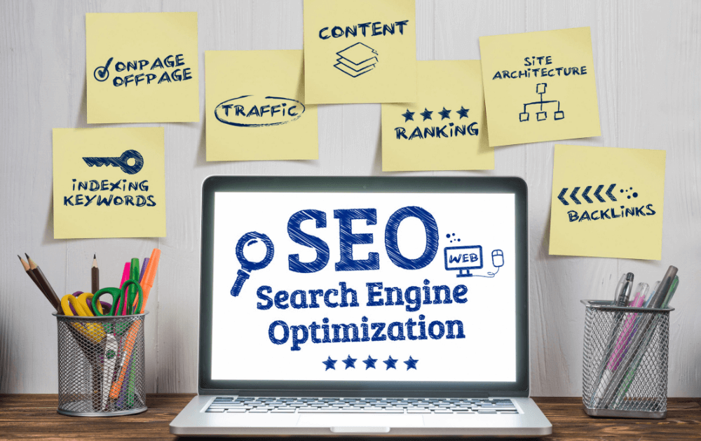 SEO written on a laptop